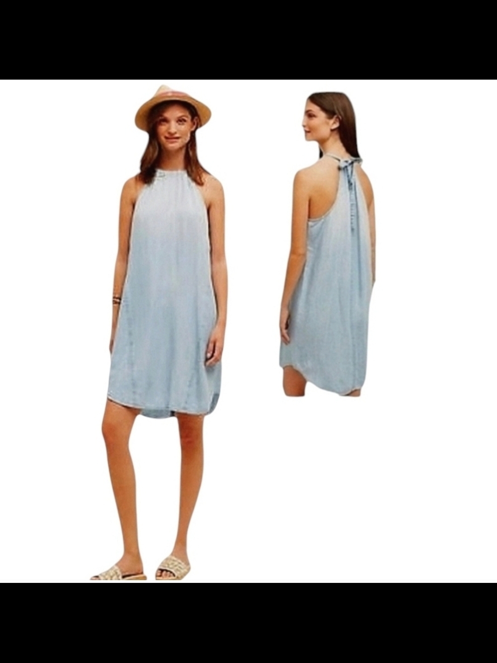 Saks Fifth Avenue Linen Ombre Halter Dress Sz M